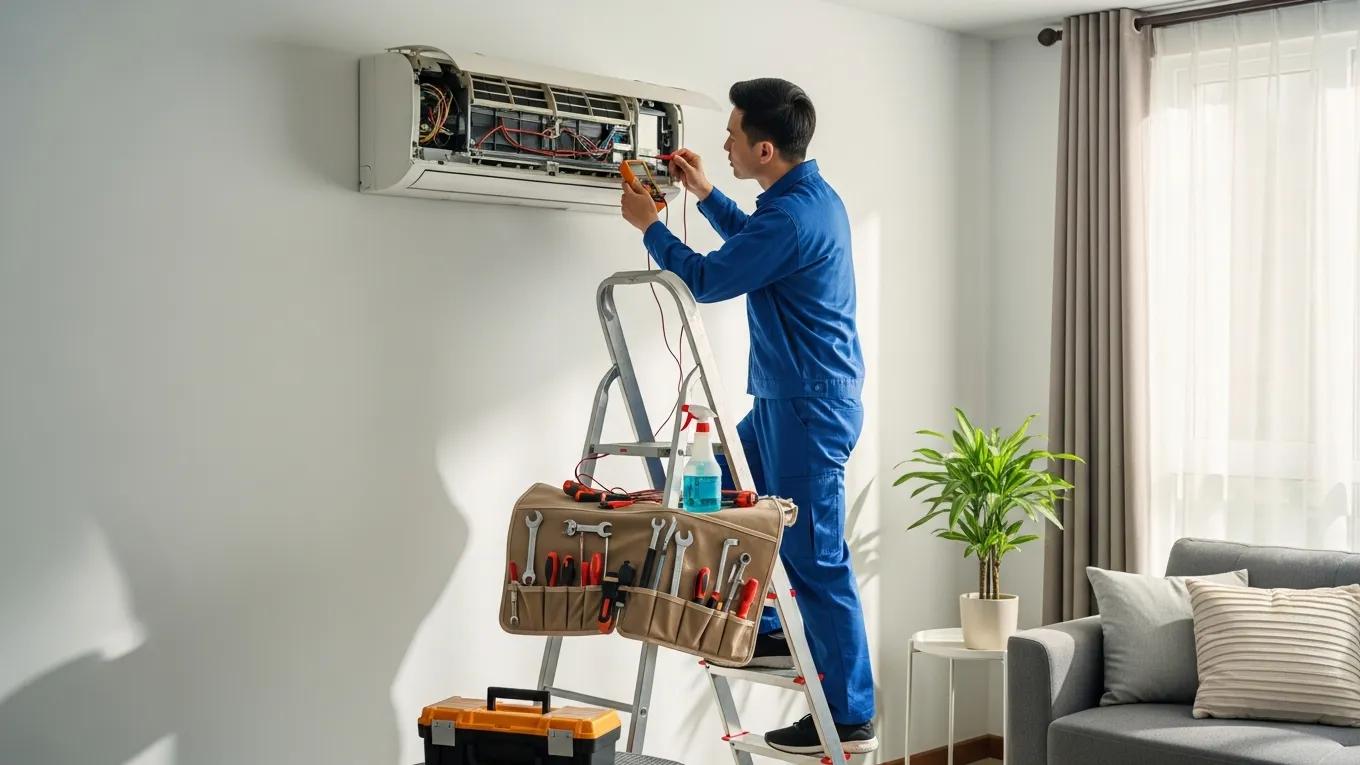 Ultimate Guide to AC Repair: Troubleshooting & Solutions 1 technician troubleshooting an air conditioning unit in a bright home environment e238ec86 409b 4d88 9c03 d6513ee5d730